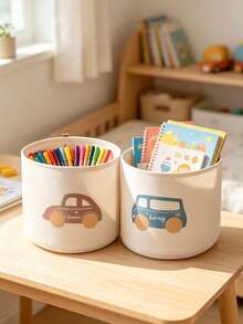 1pc Cartoon Car Shaped Storage Basket, Suitable For Baby Room Decor, Baby Shower, Laundry Basket, Baby Essentials, Baby Girl Products, Newborn Supplies - Multicolor - View 4