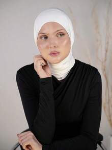 1pc Instant Triangle Hijab, All-In-One Tie-Up Design, Quick Wrap Without Slipping, No Undercap Needed, Suitable For Daily Wear, Prayer, And Outings - White - View 6