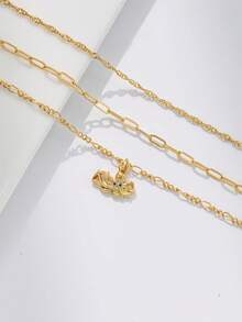 Nooxian 3pcs/Set Women Bracelets Set, Bohemian Summer Beach Style, Includes Golden Electroplated Multi-Layer Basic Chain, Wave Chain, Paper Clip Chain, Figaro Chain, Copper Zirconia Octopus Pendant, Multi-Layer Stacking Bracelets, Ocean Series Jewelry Gift - Yellow Gold - View 3