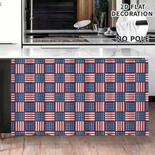1pc, Home Decor, American Flag Pattern Printed Table Skirt, Kitchen Small Curtain, Kitchen Cabinet Cover, With Curtain Holes, Easy To Hang, Rectangular, Machine Woven, Machine Washable, Kitchen Decoration And Accessories, Perfect For Kitchen Cabinets And Home Decor - Multicolor - View 1