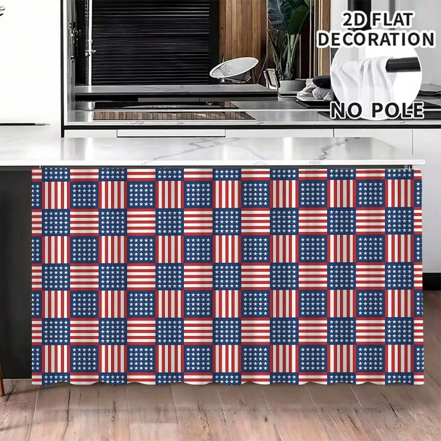 1pc, Home Decor, American Flag Pattern Printed Table Skirt, Kitchen Small Curtain, Kitchen Cabinet Cover, With Curtain Holes, Easy To Hang, Rectangular, Machine Woven, Machine Washable, Kitchen Decoration And Accessories, Perfect For Kitchen Cabinets And Home Decor - Multicolor - View 1