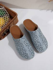 Hollow-Out Wedge Sandals, Comfortable For Wearing To Work And Shopping For Long Periods - Sky Blue - View 7