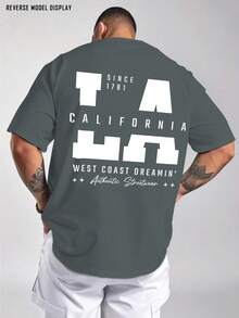 Camiseta Casual de Moda para Hombre - 100%, Corte Regular, Manga Corta, Cuello Redondo, Estampado California LA West Coast Estilo Urbano Americano, Diseño de Estampado de Moda de , Perfecta para Streetwear o Estilo Diario, O Como Regalo - Gris Oscuro - Ver 8