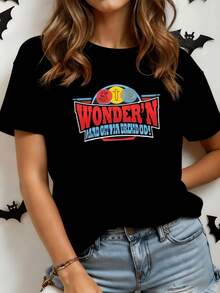 Colorful Graphic With Large Red And Blue Lettering That Evokes Positive Energy And An Adventurous Spirit, Inspiring Confidence And Dynamism. Modern Casual Women's T-Shirt Ideal For Everyday Wear. - 黑色 - 查看 8