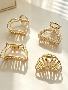 1pc Women's Small Gold-Plated Hair Claw Clip, Princess Style Half-Up Hairstyle Accessory, Suitable For Casual, Holiday, Wedding, Bridesmaid - Gold - View 1