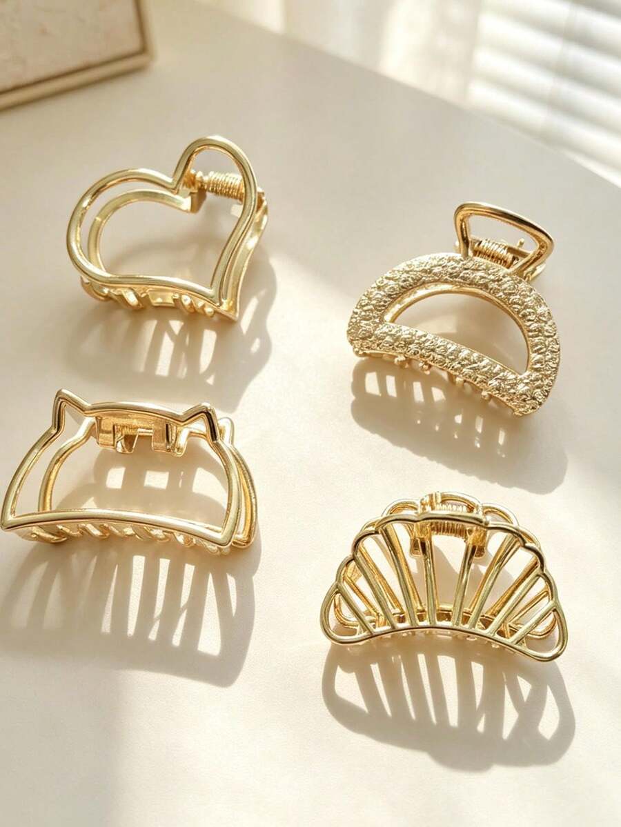 1pc Women's Small Gold-Plated Hair Claw Clip, Princess Style Half-Up Hairstyle Accessory, Suitable For Casual, Holiday, Wedding, Bridesmaid - Gold - View 1