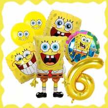 SpongeBob SquarePants Globos de números dorados del 1 al 9, personalizables, con globos con caras y redondos, adecuados para decoración de fiestas - Juego de globos de dibujos animados - Ver 17