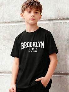 Camiseta casual de manga corta y cuello redondo con estampado, ideal para verano, para niños, niñas y adolescentes.Transpirable y absorbe la sudoración. - Verde militar - Ver 2