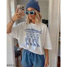 Women's 100% Cotton T-Shirts 2026 Sardine Mermaid T-Shirt Sardine Graphic T-Shirt Coastal Aesthetic Canned Fish T-Shirt Italian Summer Clothing Funny Oversized T-Shirt Bachelorette Party T-Shirt - White - View 3