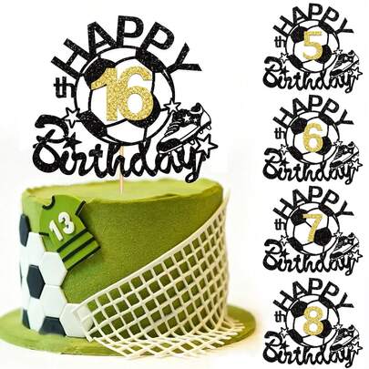 1pc/3pcs Football Themed Birthday Cake Decorations - Glitter Cake Topper With Football Boot Design, Suitable For Birthday Party Supplies