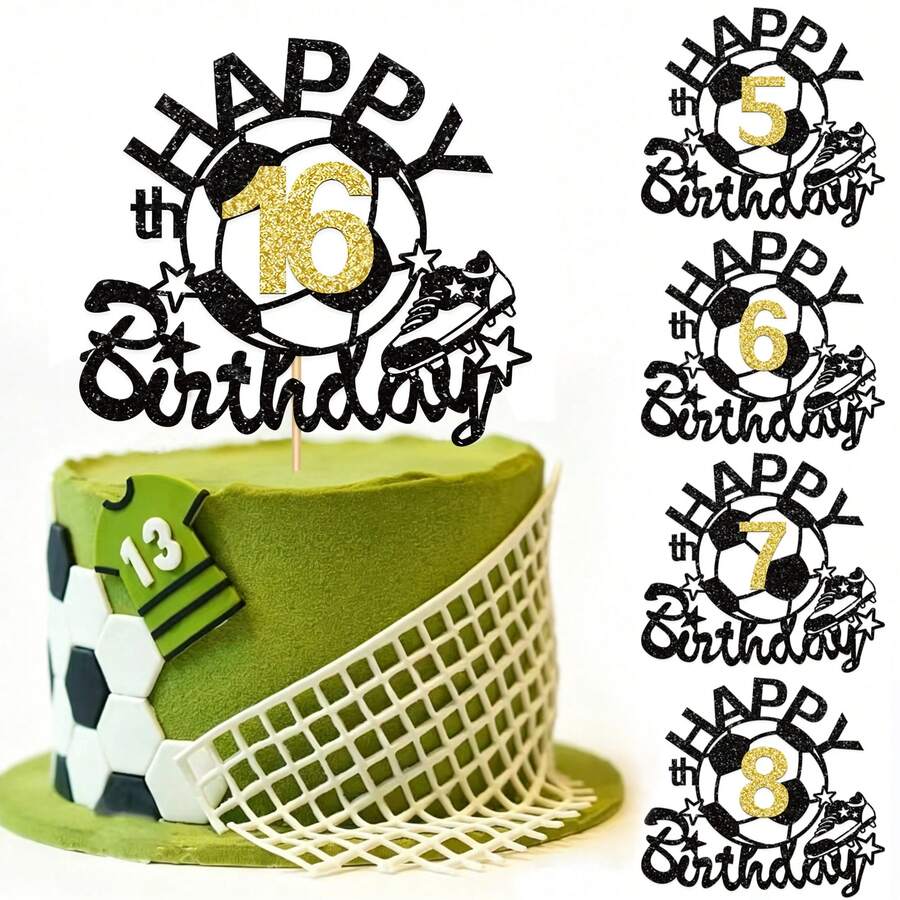 1件/3件装足球主题生日蛋糕装饰 - 闪光蛋糕插牌,足球鞋设计,适合生日派对用品 - 彩色 - 查看 1