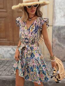 Vestido estampado elegante y romántico de moda casual para mujer en primavera/verano - Azul marino - Ver 2
