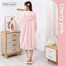 Extra Long Hooded Bathrobe For Women, Coral Fleece Thick Absorbent Bath Towel Robe, Suitable For Spring, Summer, Autumn & Winter Home & Travel Use, Dorm Robe - Multicolor - View 4