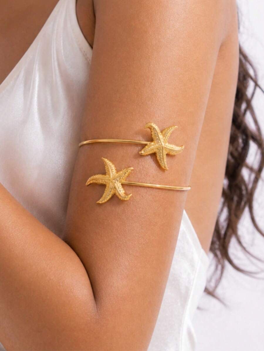 1pc Fashion Gold Color Starfish Arm Band/Armlet, Women Beach Jewelry, Pool Party Accessory - Gold - View 1