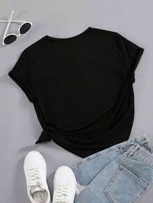 Camiseta con Estampado de Letras, Cuello Redondo, Manga Corta, Estilo Casual, Primavera Verano, Moda Casual para Mujer, 100% Algodón AY3Z - Multicolor - Ver 2