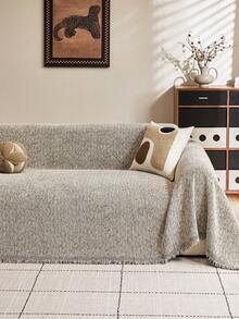 1 chiếc chăn phủ sofa bằng vải chenille, kiểu dáng Bohemian, chống bụi, chống bám bẩn, chống phai màu, bảo vệ sofa khỏi vết cào của mèo, phù hợp cho mọi mùa, có thể giặt máy. - Màu be - Xem 4