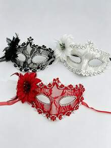1/3pcs Masque facial en dentelle incrusté de diamants haut de gamme, disponible en noir, blanc et rouge. Convient pour les fêtes de maquillage, les fêtes d'Halloween et comme accessoires pour se déguiser et décorer.,Fierté,Robe de soirée - Multicolore - Voir 13