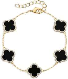 Electric Picks Icon Bracelet For Women, 14k Gold Plated Clover Charm Chain Bracelet, Adjustable 6"–7.5", Stackable Everyday Jewelry, Minimalist Gold Bracelet Gift - màu đen - Xem 9