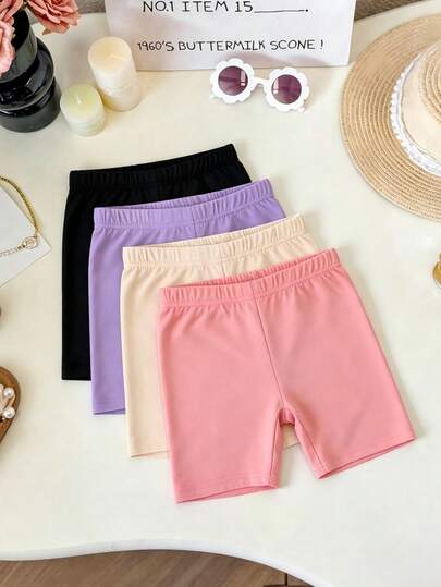 Bộ 4 quần short co giãn thoải mái cho bé gái, quần legging nhẹ cho mùa hè, quần short đạp xe/thể dục dụng cụ cho bé gái, quần short an toàn cho bé mặc bên trong váy, nhiều màu sắc để lựa chọn.
