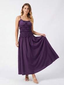 Women's Summer Smocked Ruffle A-Line Slip Dress  Soft Breathable Vacation Cocktail Beach Streetwear - Purple - View 5