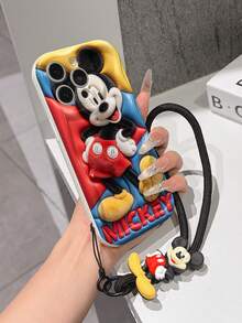 Disney Mickey Mouse Clubhouse Phone Case : 3D Fluffy Pattern Border Protector Phone Soft Phone Case With A Free Cute Mickey Bracelet Chain Lanyard, Mickey, Minnie, Goofy, Donald Duck, Daisy Duck, Pluto, For Apple 17 Promax 17 Pro 16 15 14 13 12 11 Pro Max XS Max X XR Soft Cover Summer Phone Case - 白色 - 查看 4
