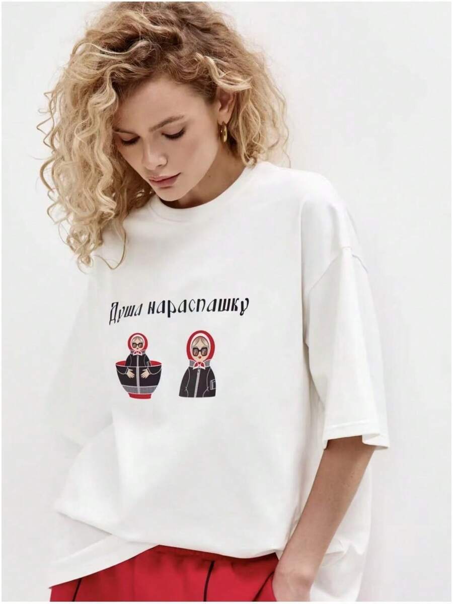 Camiseta de manga corta 100% algodón puro con un lindo estampado de dibujos animados, diseño anime elegante y moderno, una prenda cómoda y única para uso casual. - Negro - Ver 1