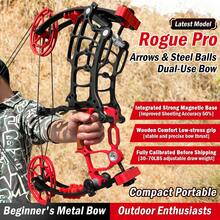 BROWNDATE New Metal Compound Bow, 30-70LBS Adjustable, Arrows & Steel Balls Dual Compatible, 25-30" Draw Length, Left/Right Hand Avalible, CNC Metal Short Axle 19" Design For Beginners & Adults Outdoor Practice Training Archery Equipment, Precision & Stability - (Black and Red) Pro Dual-purpose Bow - Bare Bow Set - View 3