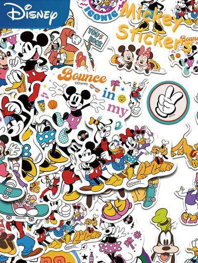 Disney 50张迪士尼卡通米奇图案贴纸，适用于笔记本电脑、行李箱、滑板、笔记本、手机、吉他、头盔、涂鸦装饰，创意礼品