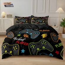 3pcs Video Game Controller Pattern Bedding Set (1 Duvet Cover + 2 Pillow Shams, No Filling), Soft & Breathable Polyester Fabric, Suitable For All Seasons, Easy Care, Fits Twin/Full Size, Suitable For Home, Dorm, Apartment, Hotel, Vacation, And Gift - Multicolor - View 1