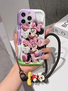 Disney Mickey Mouse Clubhouse Phone Case : 3D Fluffy Pattern Border Protector Phone Soft Phone Case With A Free Cute Mickey Bracelet Chain Lanyard, Mickey, Minnie, Goofy, Donald Duck, Daisy Duck, Pluto, For Apple 17 Promax 17 Pro 16 15 14 13 12 11 Pro Max XS Max X XR Soft Cover Summer Phone Case - trắng - Xem 3