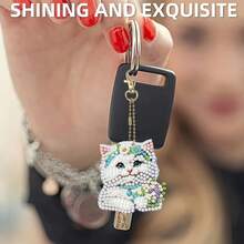 12 piezas Kit de pintura de diamantes de gato DIY - Vibrant de doble cara, colgante acrílico hecho a mano con diamantes de formas únicas - Excelente para decoración del hogar, decoración del jardín, recuerdos de fiesta, accesorios de mochila, decoración del jardín | Llavero decorativo | Formas surtidas, Kit de arte de diamantes - Ver 5