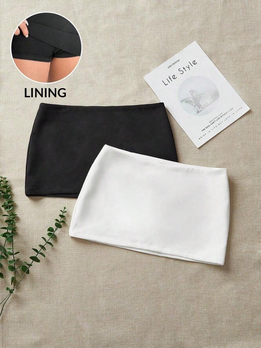 2 Faldas mini, minimalista, moda, informal, de unicolor - Blanco y Negro - Ver 1