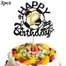 1件/3件装足球主题生日蛋糕装饰 - 闪光蛋糕插牌，足球鞋设计，适合生日派对用品 - 彩色 - 查看 21