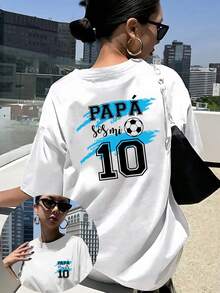 Summer T-Shirts - Women's Number 10 Soccer T-Shirt - Double-Sided Print Soccer Theme For Dad, Short-Sleeved Top With Round Neck, Skin-Friendly, Suitable For Spring/Summer/Autumn, Casual Soccer Theme Gift For Moms And Dads, Machine Washable, Classic Design, Cotton T-Shirt, Classic Argentina Number 10 T-Shirt. - White - View 1