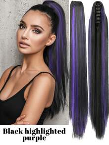 24Inch Long Straight Synthetic Hair Clip In Hair Extension Highlights Colors Claw Ponytail Hairpiece Accessories For Women - Multicolor - View 14