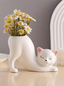 10个独特的无尾猫形多肉植物花盆，可爱小猫造型多肉植物盆，动物主题家居装饰花架，新颖陶瓷花盆，理想礼物，优雅的办公桌和家居装饰品 - 多款 - 查看 1