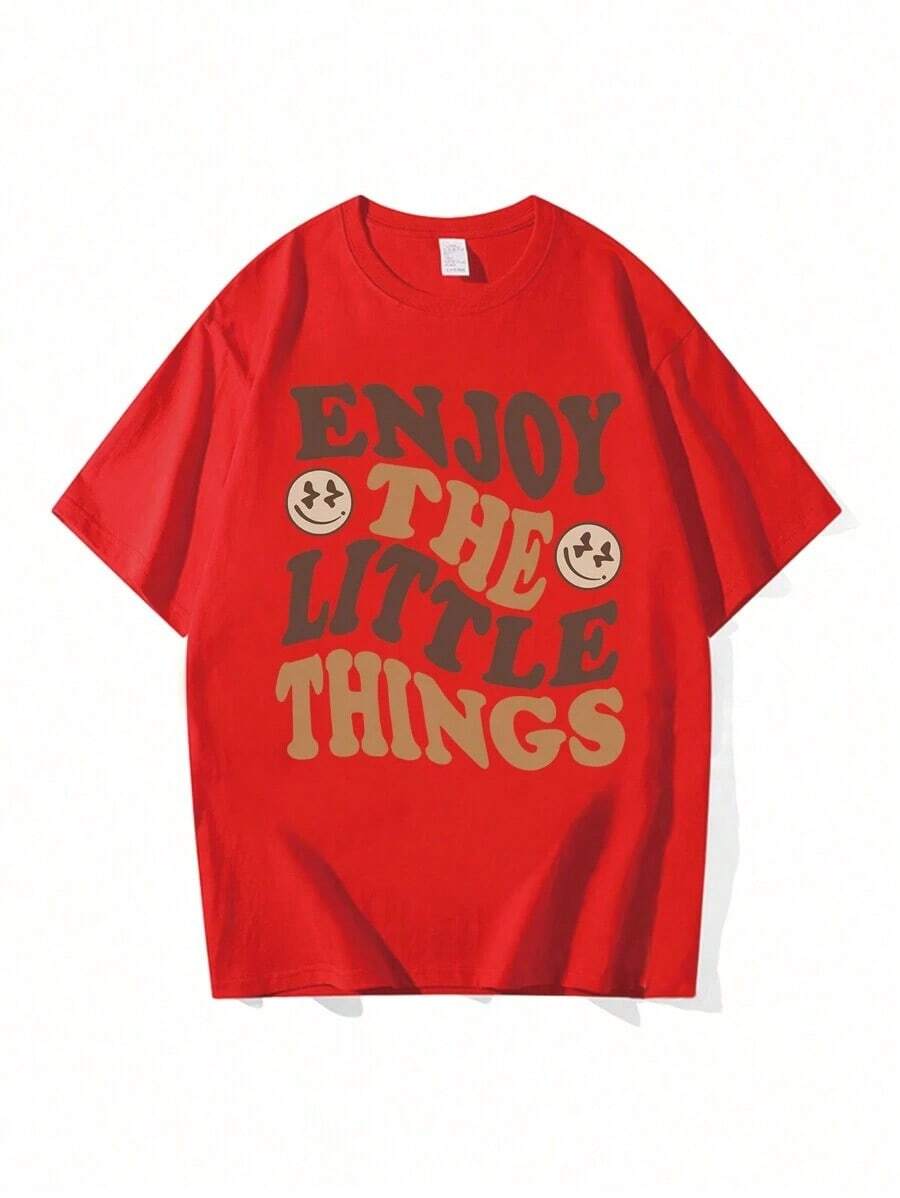 Camiseta impresa en letras blusa casual de cuello redondo de manga corta en verano y primavera, ropa de mujer camisetas para muje - Estilo IV - Ver 1