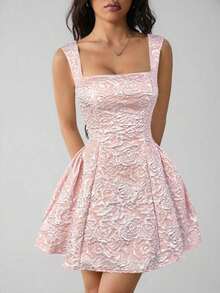 Vestido midi sin mangas de color blanco sólido para mujer, simple y casual para uso diario - Rosa - Ver 7