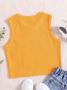 1 pieza Camiseta de punto acanalado de cuello redondo informal para niñas, camiseta interior blanca versátil - Amarillo - Ver 2