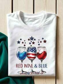 Vino Tinto y Camisa Azul, Camiseta de Vino para el 4 de Julio, Copa de Vino con Bandera Americana, Regalo Patriótico, Camiseta de Bebida Americana, Atuendo para Amantes del Vino, Día de los Caídos SH-73 - Blanco - Ver 7