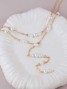 1pc Elegant Faux Pearl Y-Necklace, Suitable For Women's Party, Daily Wear, Great Gift For Mom And Friends (Random Pearl Quantity) - Golden Yellow - View 4