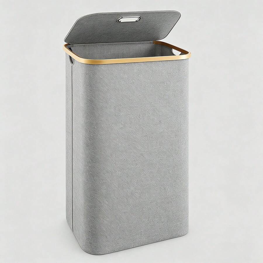 Free Shipping - 100L Aesthetic Hamper Laundry Basket, Gray Laundry Hamper With Lid Cover - Sturdy Tall Bamboo Laundry Basket Clothes Organizer - Aesthetic Bedroom Fabric Bin - Big Bathroom Dirty Clothes Hamper, Clothes Basket Laundry, Dirty Clothes Basket - 灰色 - 查看 1