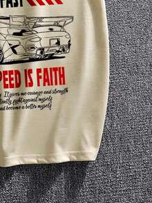 Camiseta de manga corta informal de verano para hombres con estampado de letras y gráfico de coche, cuello redondo, para amigos - Negro - Ver 4
