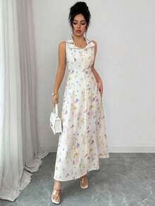 BNKK  Vestido de línea A con solapa, abierto por delante y cintura, con estampado floral diminuto, elegante para vacaciones, primavera/verano para mujer - Multicolor - Ver 5
