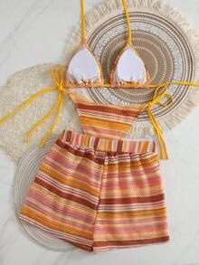 Set de 3 piezas de cubrecosturas de estilo bohemio con cordón de tela de ganchillo para bikini - Multicolor 2 - Ver 2