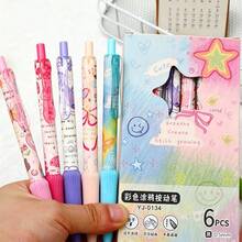 6 chiếc bút bi gel rút dễ thương in hình graffiti, mực đen khô nhanh, ngòi ST 0.5mm, tay cầm mềm mại, phong cách Kawaii, văn phòng phẩm thẩm mỹ dành cho học sinh, đồ dùng học tập. - 6 cái - Xem 5