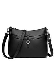Sac bandoulière en cuir souple et léger pour maman, grande capacité, porte-monnaie et téléphone, sac à épaule, style urbain minimaliste - Noir - Voir 4