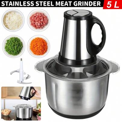 5L Food Processors Electric Meat GrinderFood Chopper, Rotating Garlic Press, Vegetable And Meat Mincer, Kitchen Cooking Accessory, Meat Mincer 500W For Meat, Onion, Vegetables, Nut