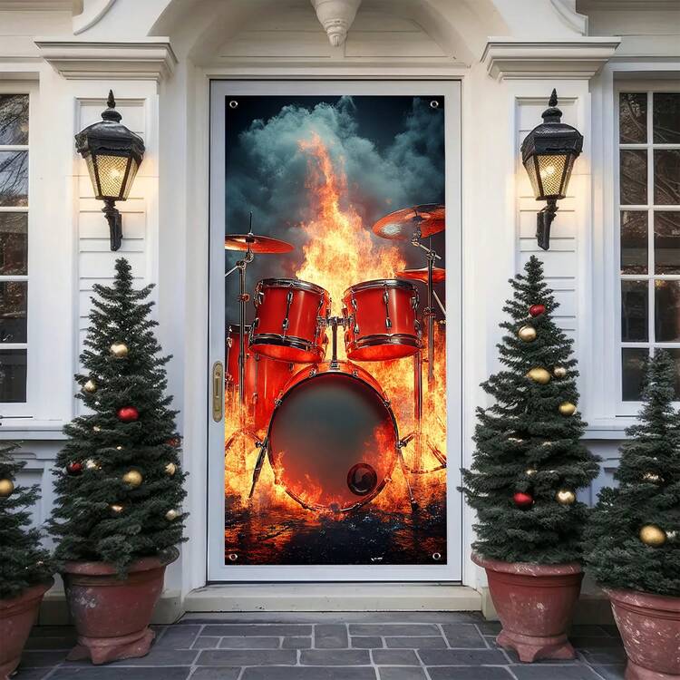 2D Flat Canvas Door Curtain, 2D Flat Canvas Door Curtain, 1pc [2D Flat Canvas Door Curtain Printing], 1pc Rock Music Theme Party Canvas Door Curtain - 22 - View 1