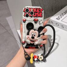 Disney Mickey Mouse Clubhouse Phone Case : 3D Fluffy Pattern Border Protector Phone Soft Phone Case With A Free Cute Mickey Bracelet Chain Lanyard, Mickey, Minnie, Goofy, Donald Duck, Daisy Duck, Pluto, For Apple 17 Promax 17 Pro 16 15 14 13 12 11 Pro Max XS Max X XR Soft Cover Summer Phone Case - trắng - Xem 1